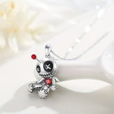 Quirky Enchanting Voodoo Doll Pendant Necklace - Eye-Catching Red Heart Design for Fashion-Forward Women - A Spooky Punk Cartoon Girl Holiday Accent & Heartfelt Gift Idea